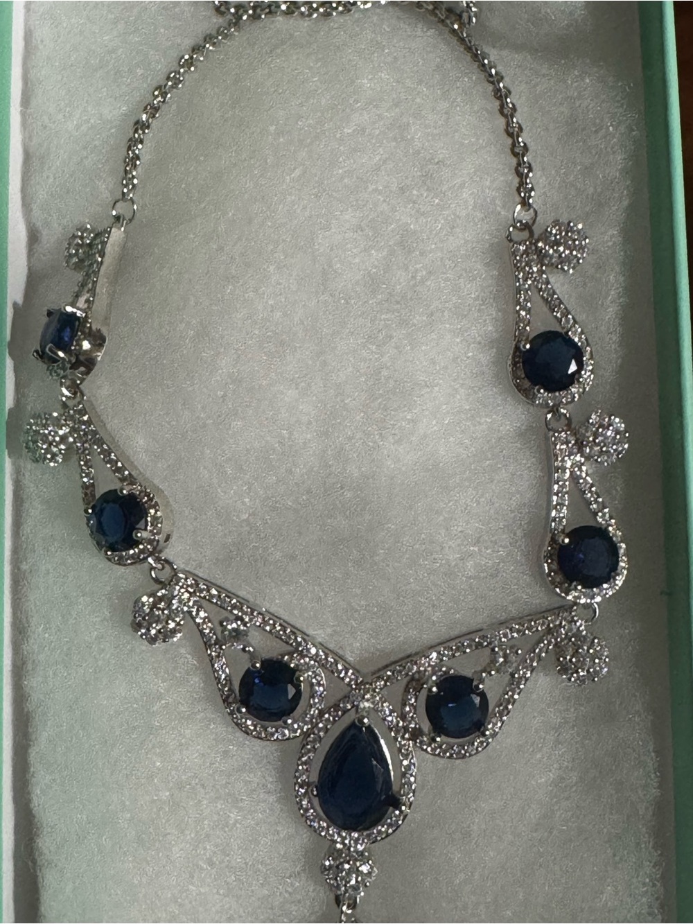 Elegant Navy Blue Teardrop Statement Necklace - Women Jewelry